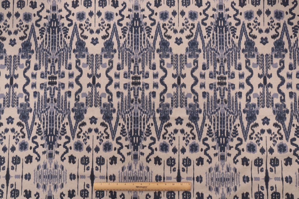 1 Yards Lacefield Mumbai Printed Drapery Fabric in Indian Blue