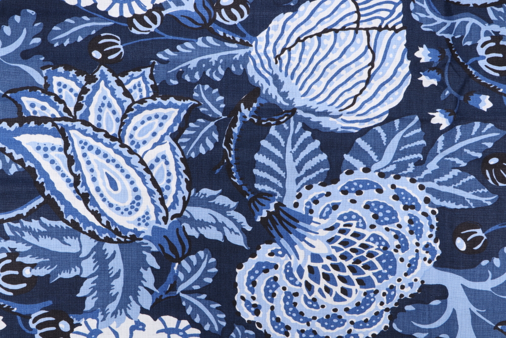 1.5 Yards Thibaut Mitford Printed Linen Drapery Fabric in Navy