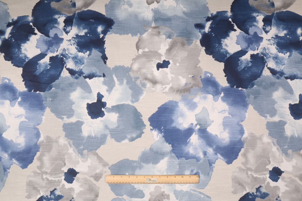 Robert Allen Aptura Floral Printed Cotton Drapery Fabric in Indigo