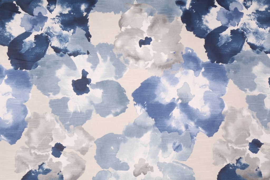 Robert Allen Aptura Floral Printed Cotton Drapery Fabric in Indigo