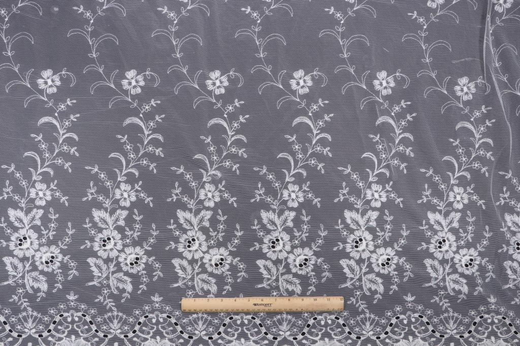 1.88 Yards Fonthill Fayette Embroidered Sheer Drapery Fabric in Ivory