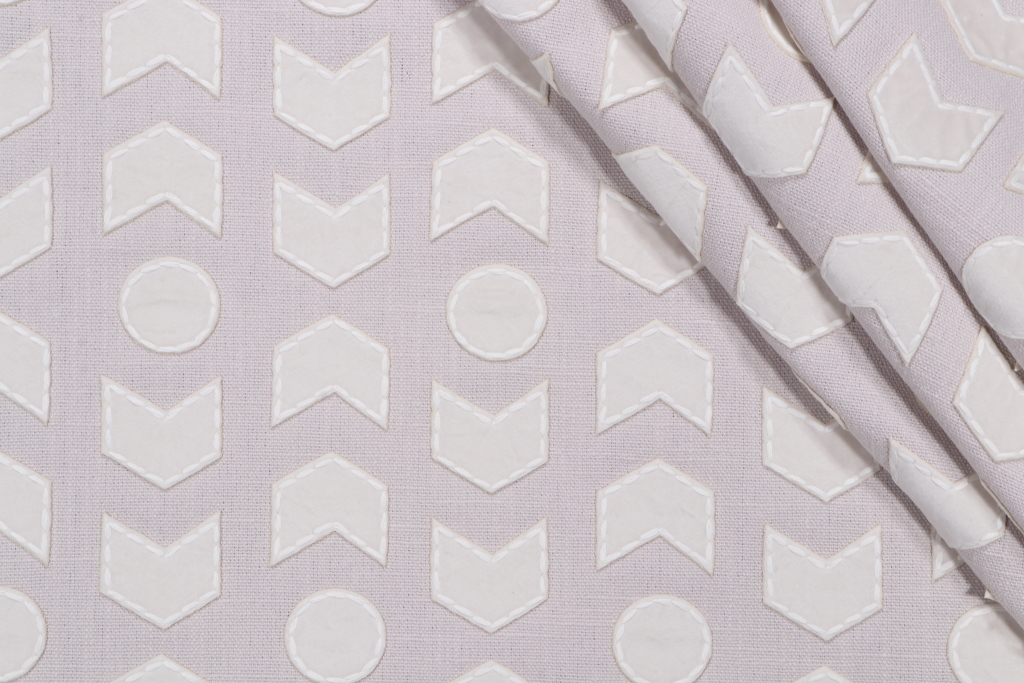 2 Yards Chevron Applique Embroidered Drapery Fabric in Natural