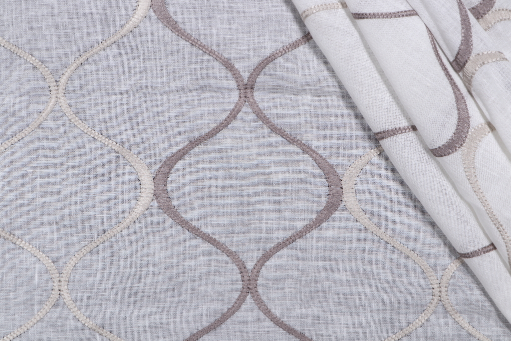 2.75 Yards Ogee Stripe Embroidered Sheer Drapery Fabric in Steel