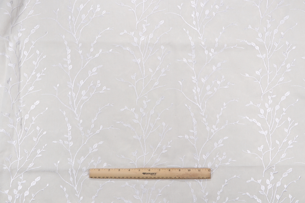 3 Yards Floral Embroidered Drapery Fabric in Snow