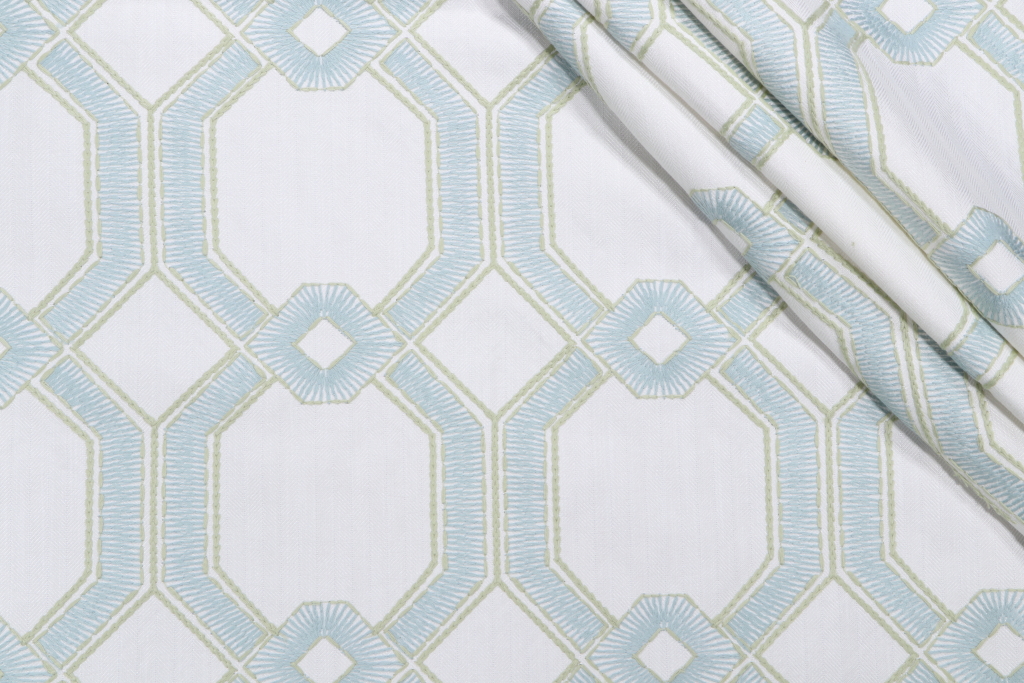 Heritage Fabrics Avignon Embroidered Drapery Fabric in Seaglass
