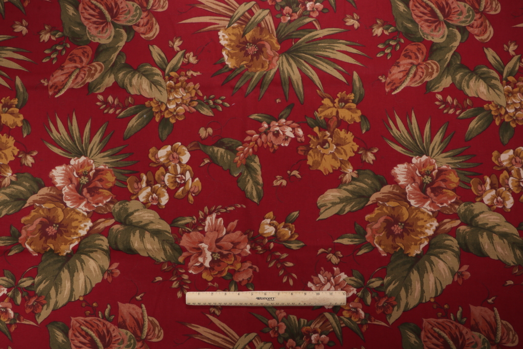 3 Yards Robert Allen Floral Printed Cotton Drapery Fabric in Lacquer