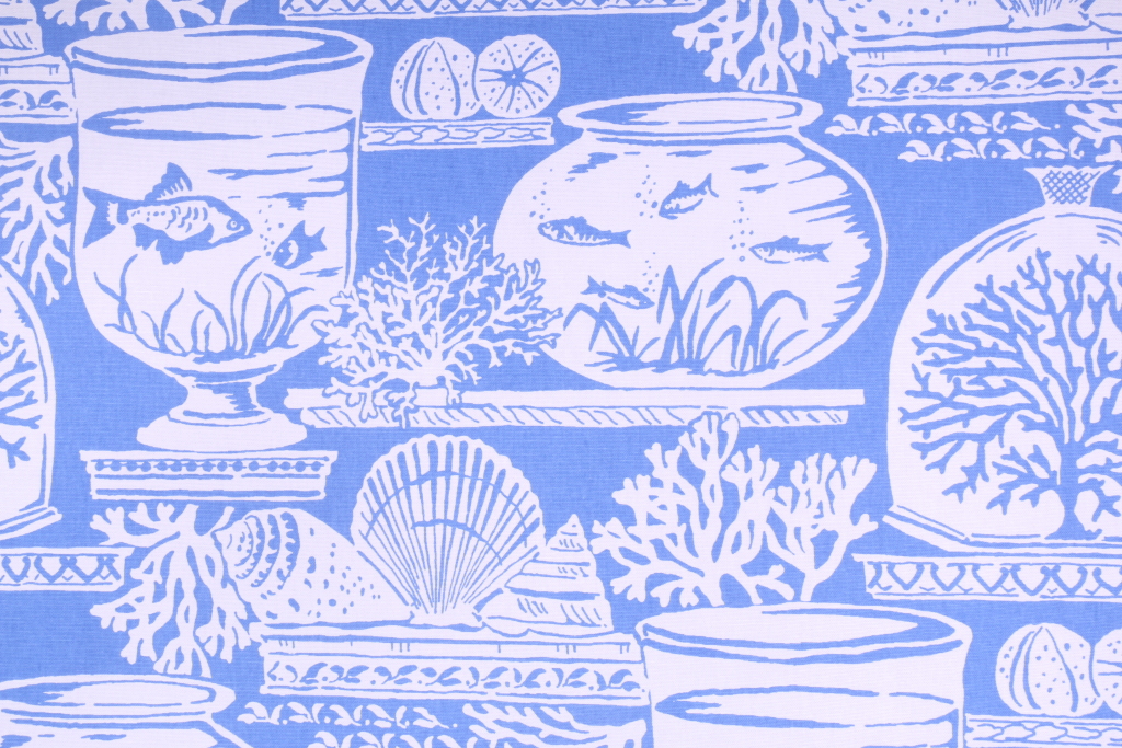 Golding Beach House Printed Cotton Drapery Fabric in Cobalt