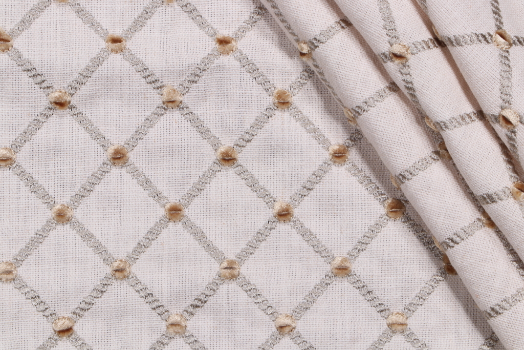 Precision Embroidered Drapery Fabric in Linen