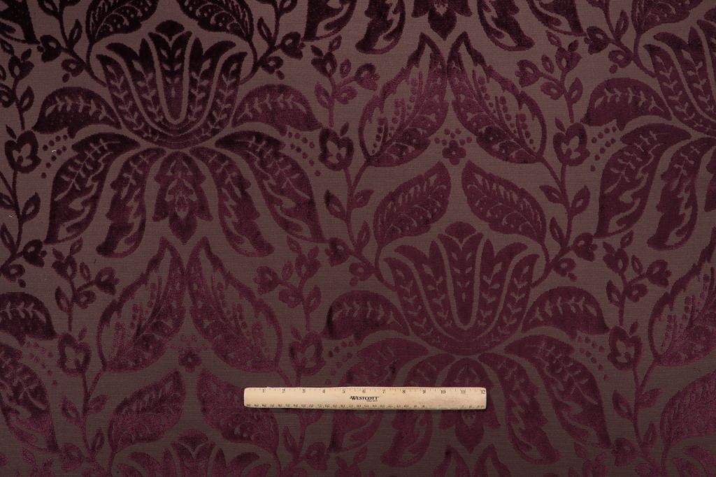 Thibaut Luxembourg Damask W71801 Velvet Upholstery Fabric in Eggplant