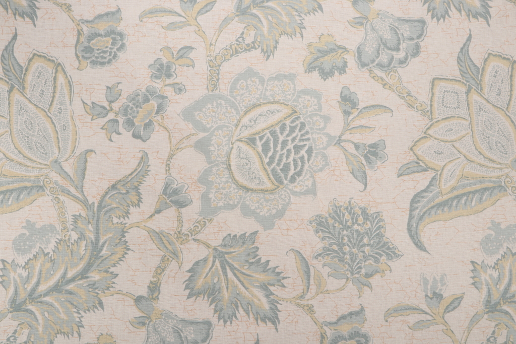 Thibaut Jacobean Trail F93312 Printed Cotton Drapery Fabric in Teal and