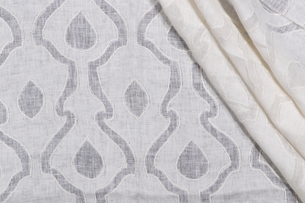 1 Yard Thibaut AW26102 Sheer Embroidered Drapery Fabric in White