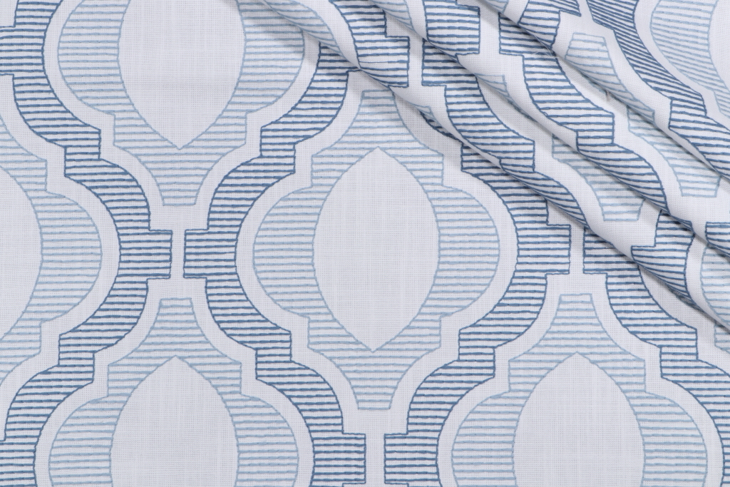 Sample of Valiant Fabrics Quincy Embroidered Drapery Fabric in Nautic