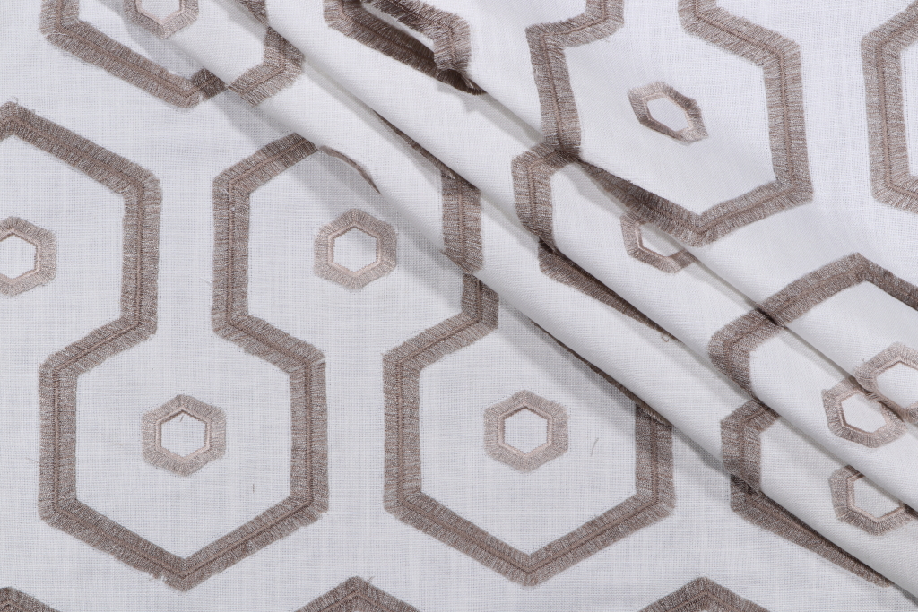Valiant Fabrics Leigh Embroidered Drapery Fabric in Natural