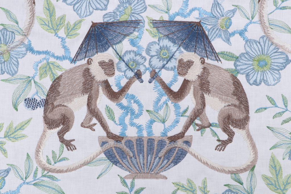 Kaufmann Cheeky Monkey Embroidered Drapery Fabric in Island