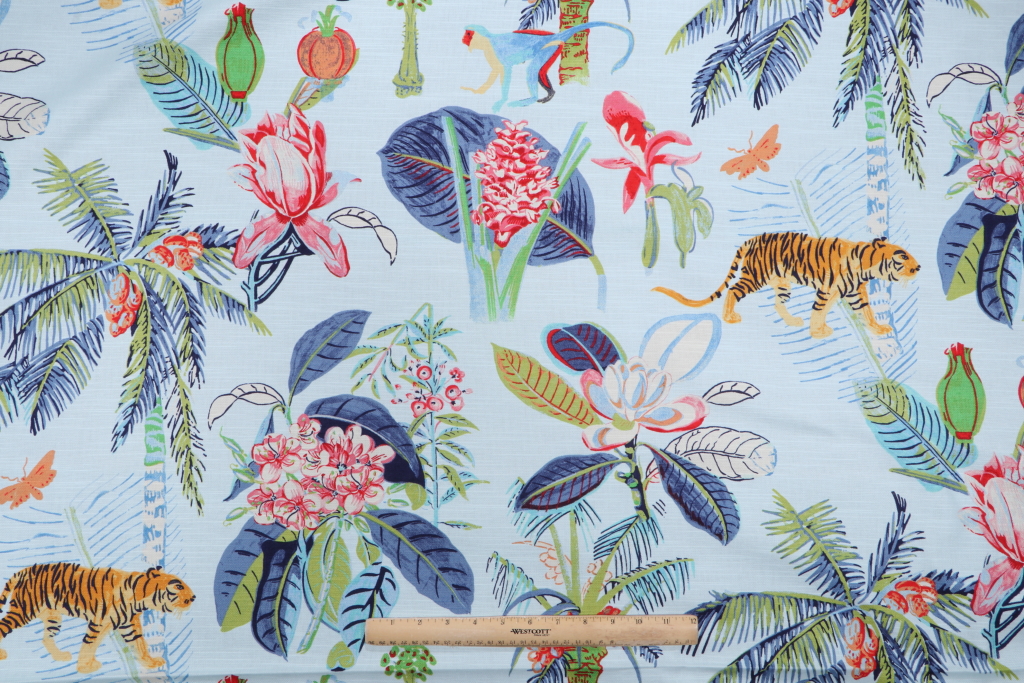 Tommy Bahama Heavenly Kingdom Printed Cotton Drapery Fabric in Aegean
