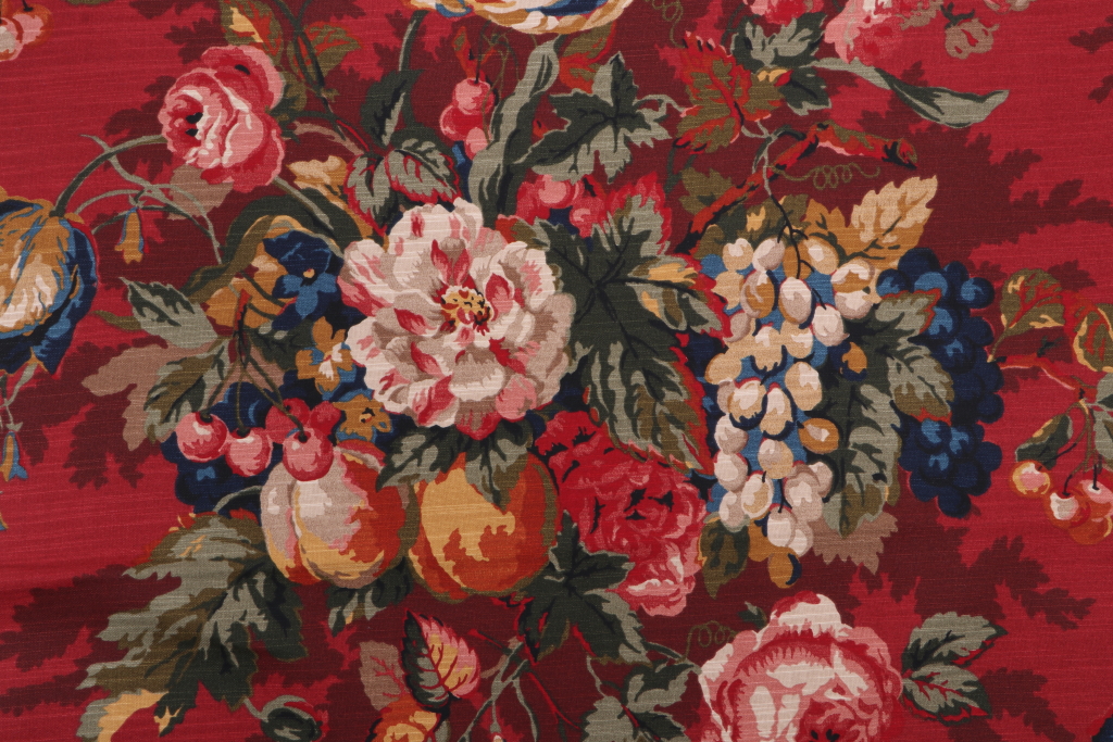 Kaufmann Queensland Printed Cotton Drapery Fabric in Crimson