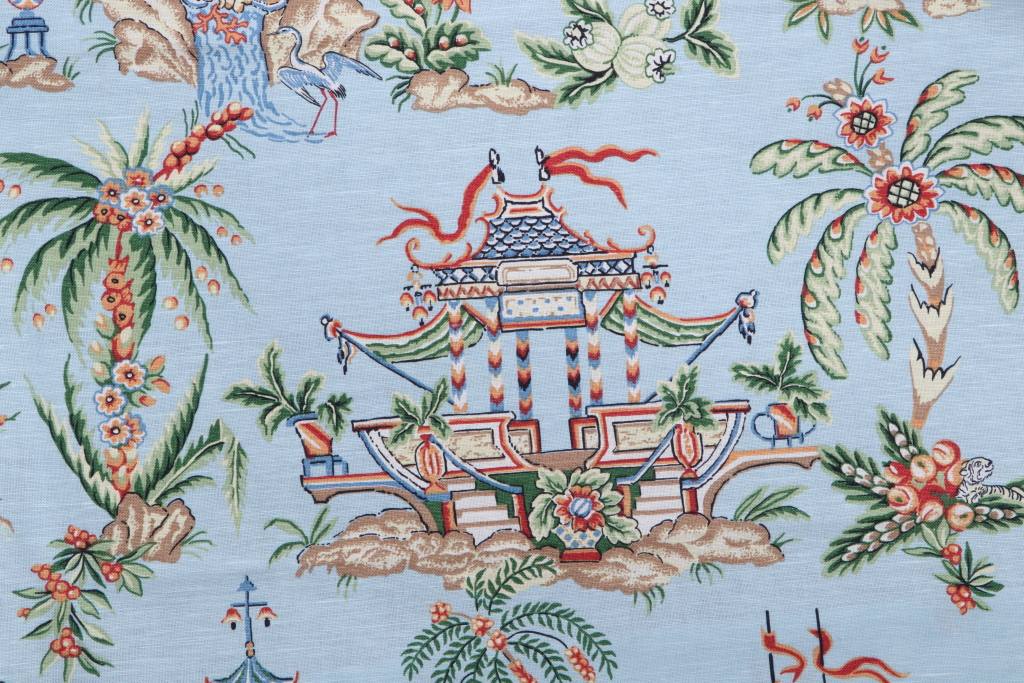 2.38 Yards Thibaut Tea House F95309 Printed Drapery Fabric in Blue