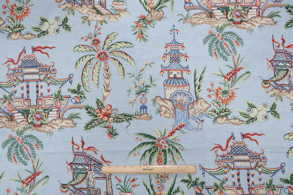 2.13 Yards Thibaut Tea House F95309 Printed Drapery Fabric in Blue