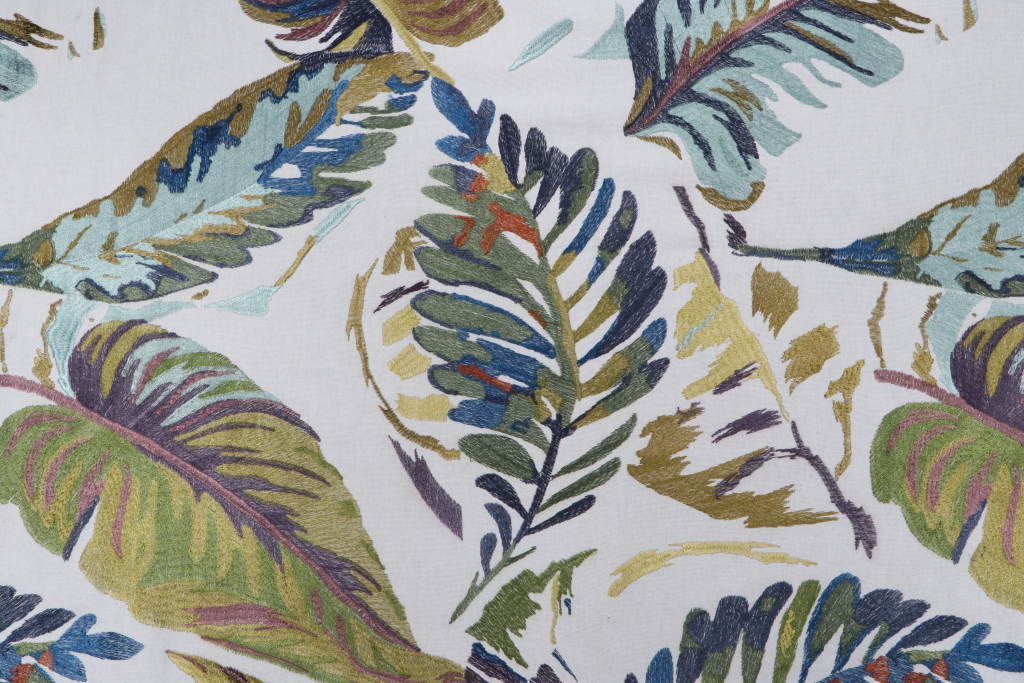 Hamilton Caicos Embroidered Cotton Drapery Fabric in Tropics