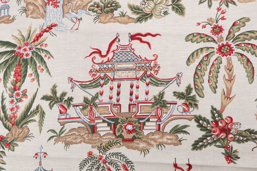 1.75 Yards Thibaut Tea House F95312 Printed Drapery Fabric in Beige