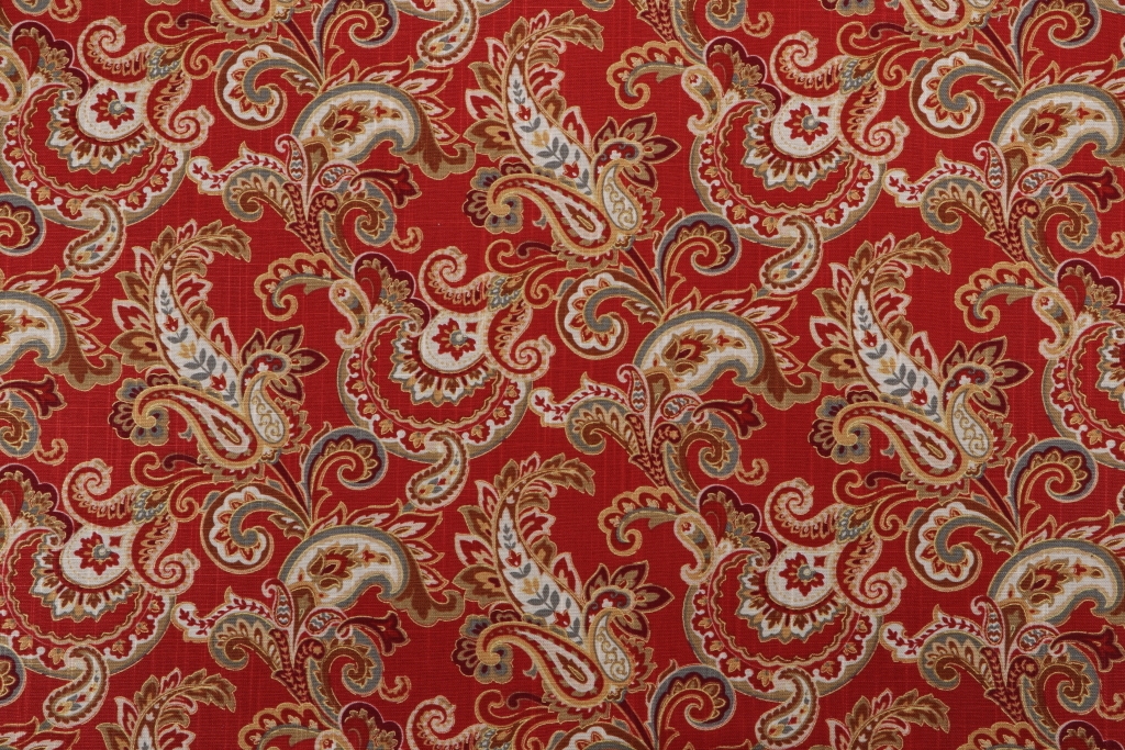 1 Yards Mill Creek Raymond Waites Paisley Printed Cotton Drapery Fabric in Red