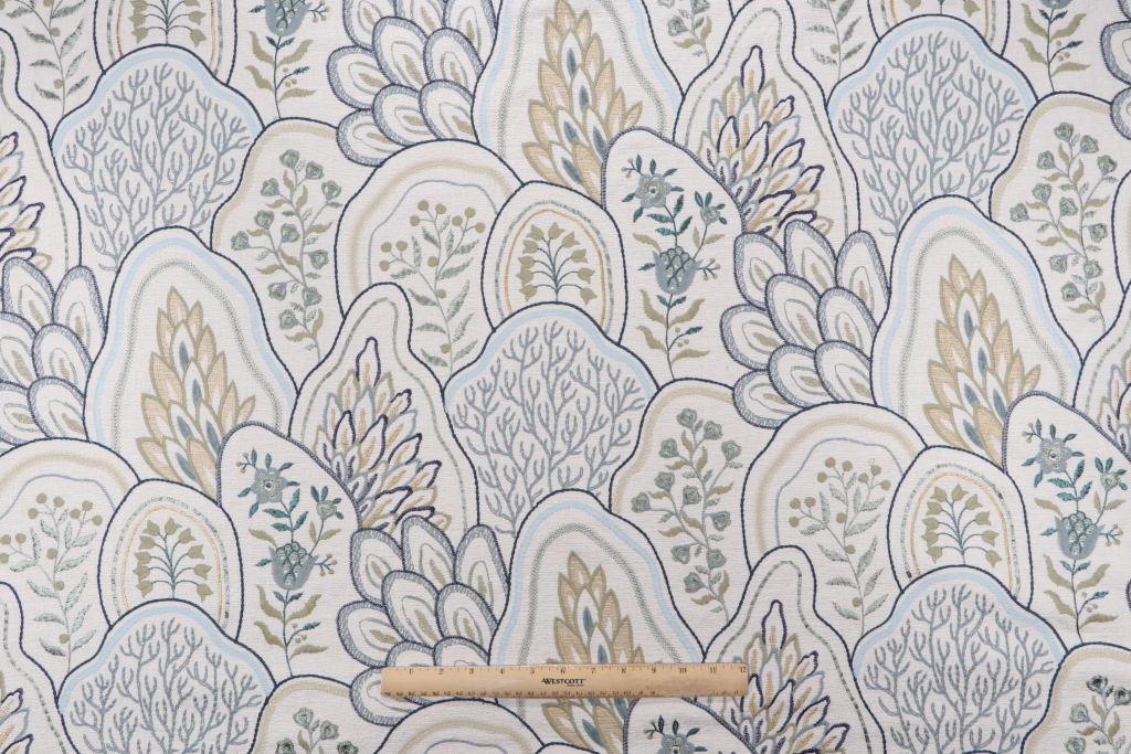 Hamilton Mansfield Embroidered Drapery Fabric in Capri