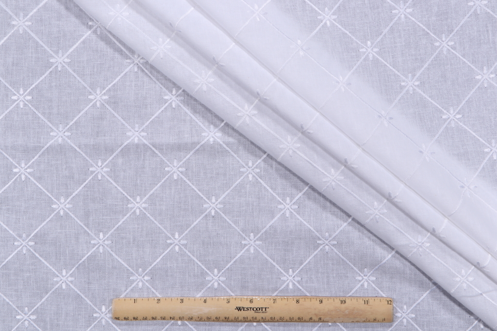 1 Yard Veranda Embroidered Sheer Drapery Fabric in White