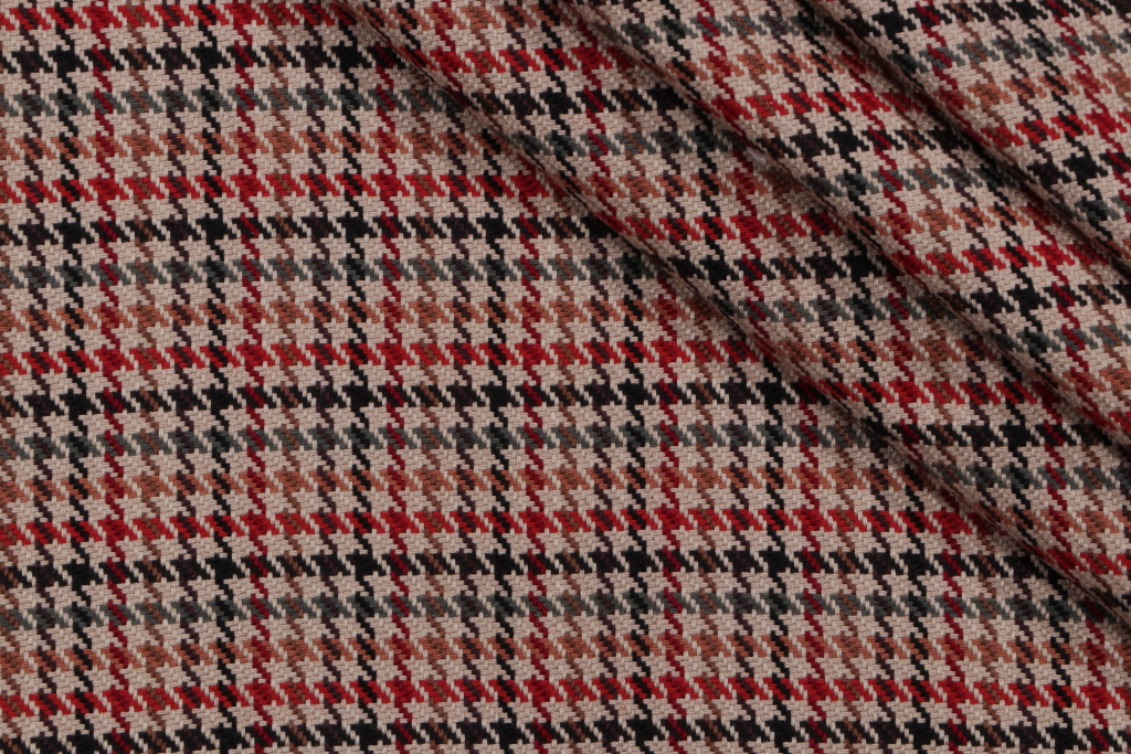 1 Yard Houndstooth Woven Upholstery Fabric in Crimson