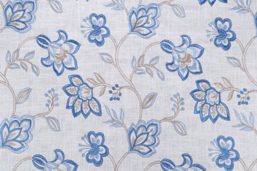 4 Yards Yani Embroidered Drapery Fabric in Navy