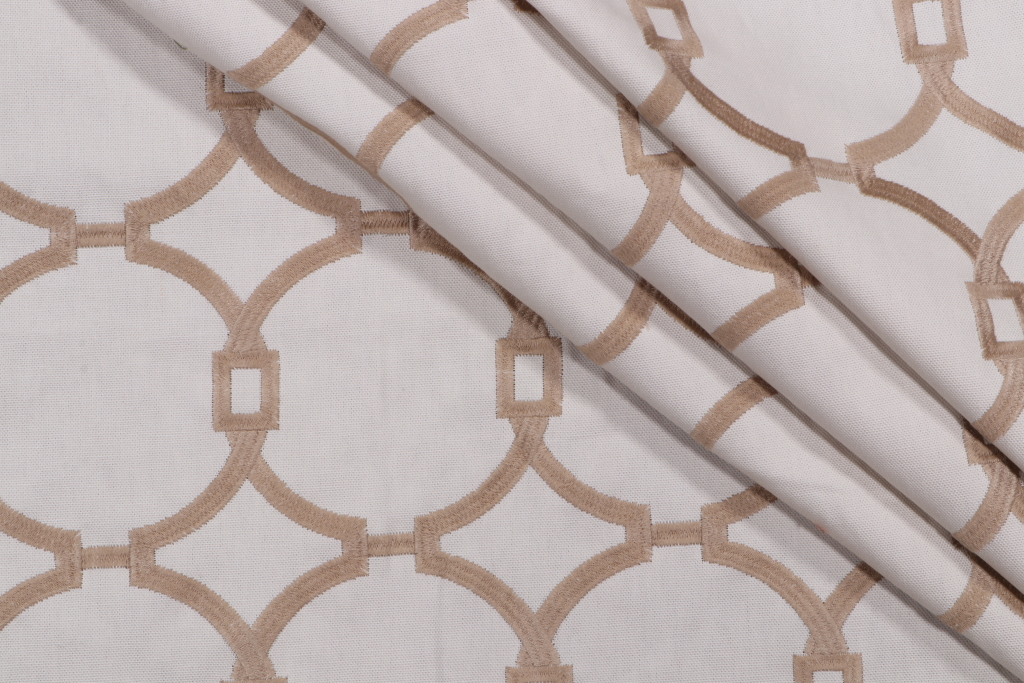 4 Yards Lamina Embroidered Drapery Fabric in Tan