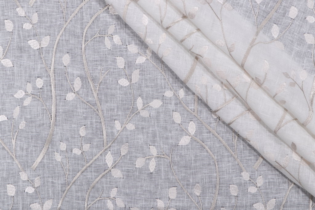 1.25 Yards Meadow Embroidered Sheer Drapery Fabric in Cloud