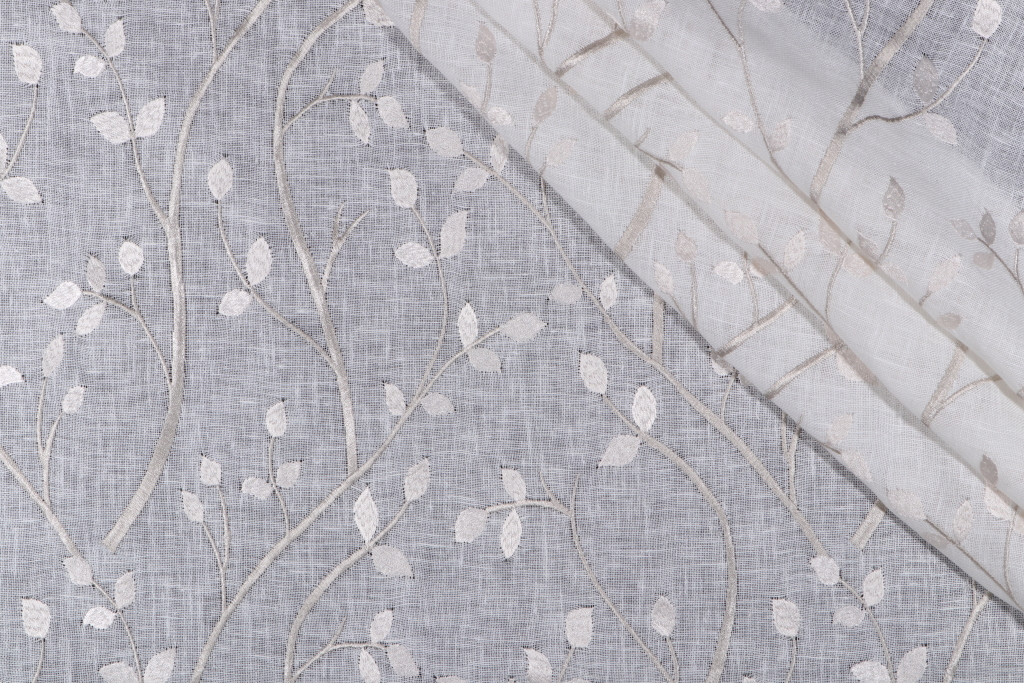 1.13 Yards Meadow Embroidered Sheer Drapery Fabric in Cloud