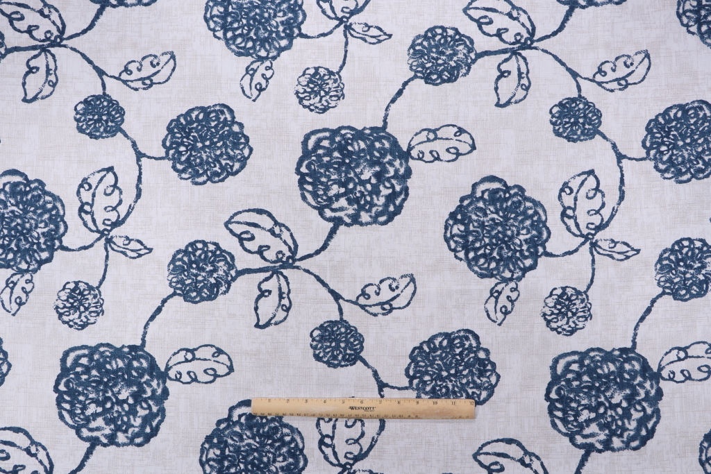 Sample of Magnolia Home Adele Printed Cotton Drapery Fabric in Navy