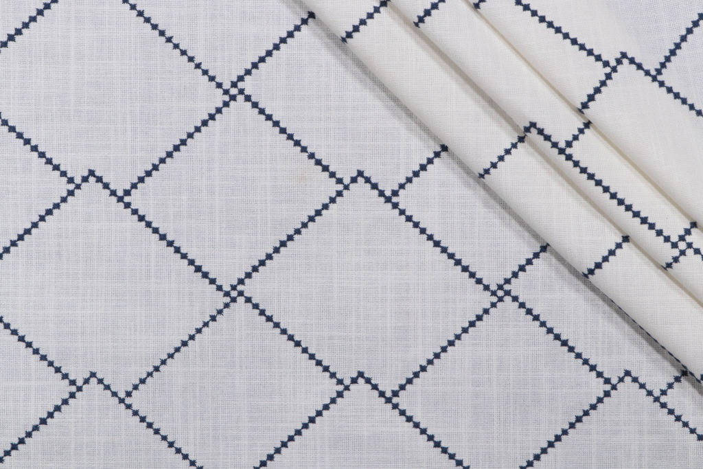 Valiant Fabrics Illuminate Embroidered Drapery Fabric in Nautic