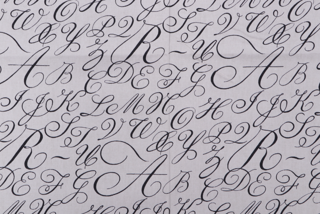 13.38 Yards Waverly Cursive Caps Printed Cotton Drapery Fabric in Putty