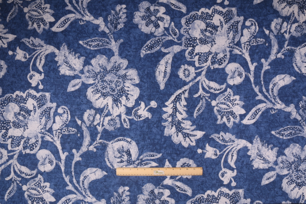 14.5 Yards Designer Floral Printed Linen Drapery Fabric in Blue