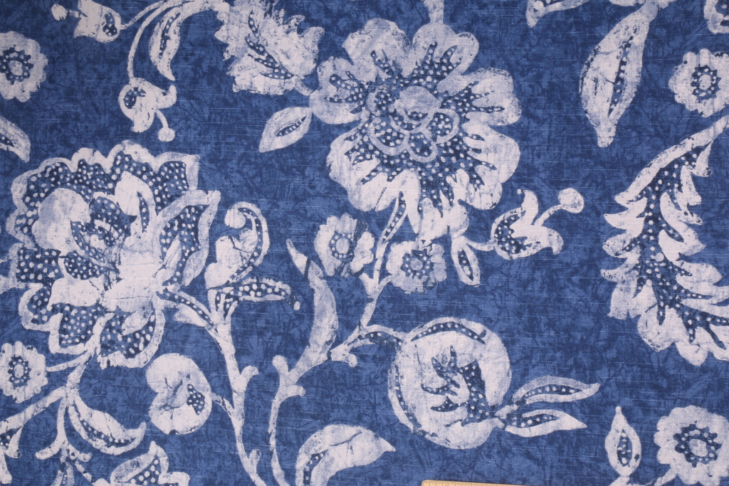 11.7 Yards Designer Floral Printed Linen Drapery Fabric in Blue