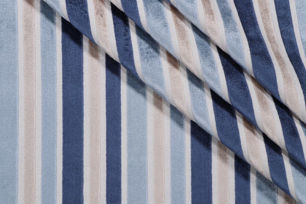 1.5 Yards Trinity Stripe Velvet Upholstery Fabric in Rain