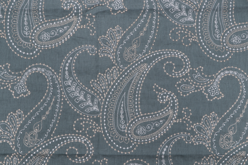1 Yard Vivian Embroidered Drapery Fabric in Teal