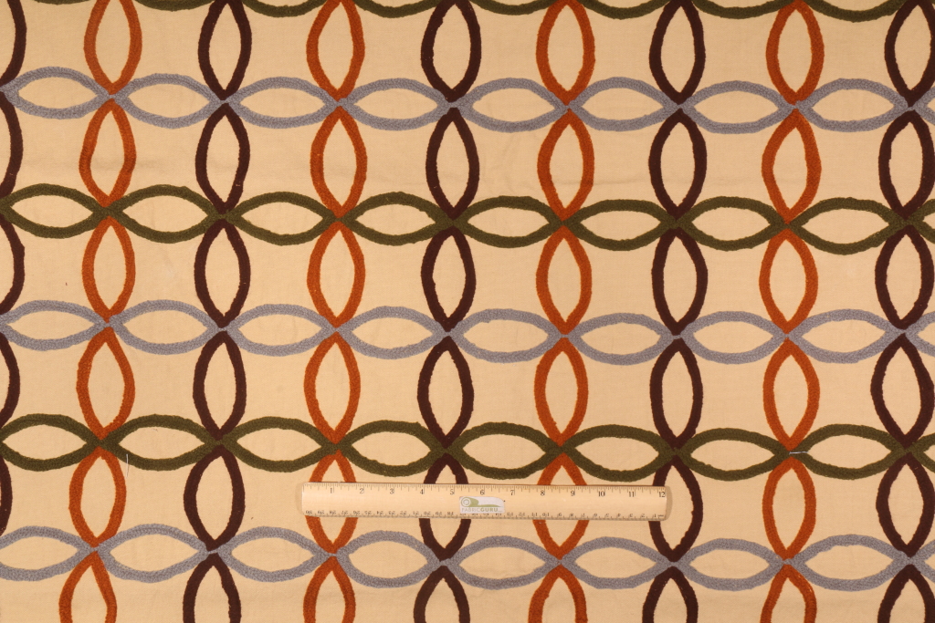 1.5 Yards Robert Allen Unity Rings Wool Embroidered Cotton Decorator