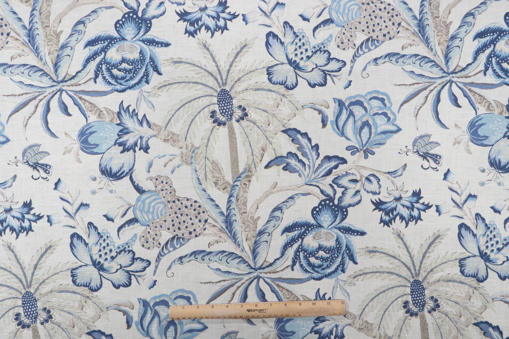 Waverly Exotic Curiosity Printed Linen Blend Drapery Fabric in Porcelain