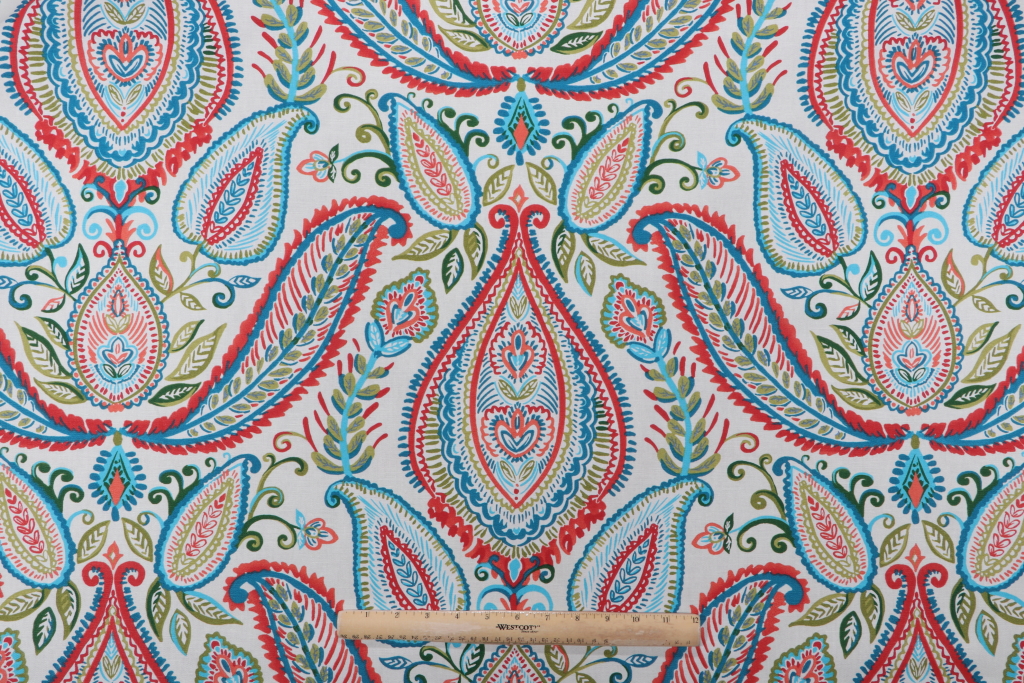 12 Yards Robert Allen Shaded Paisley Printed Cotton Drapery Fabric in Poppy