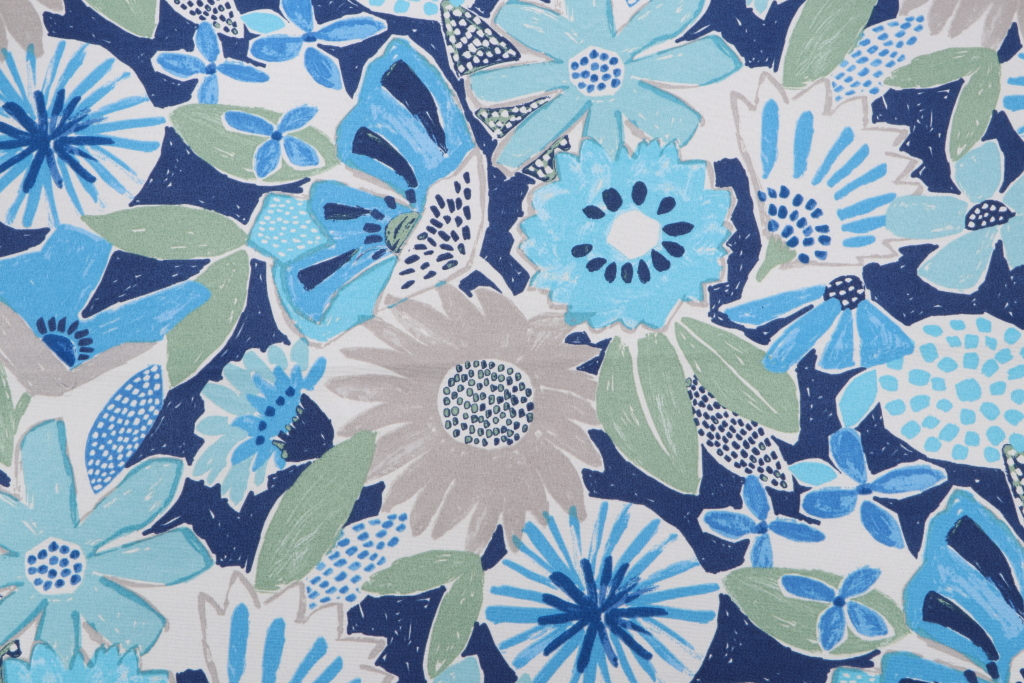 1 Yard Floral Printed Polyester Outdoor Fabric in Blue