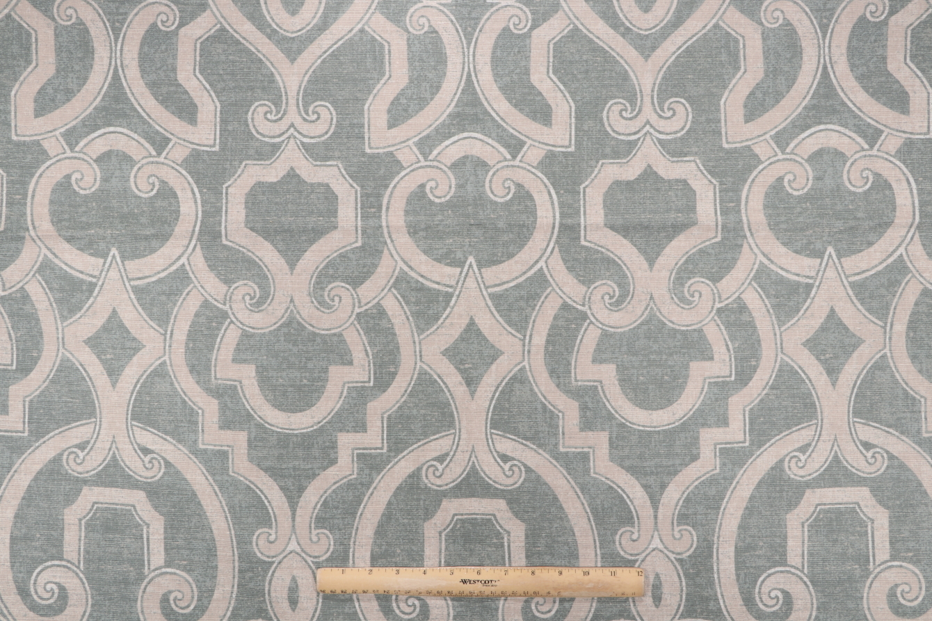 Thibaut Barrowgate F94714 Printed Linen Blend Drapery Fabric in Aqua