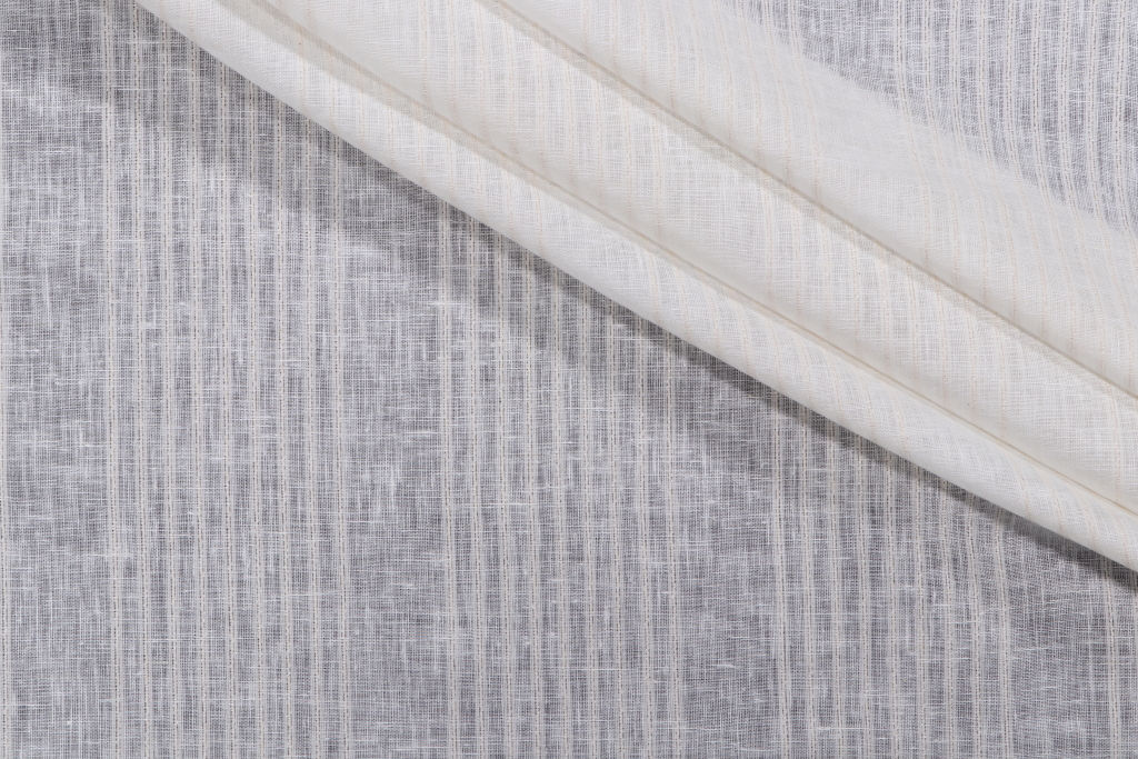 4.6 Yards Thibaut Sheer Stripe Semi Sheer Linen Drapery Fabric in White