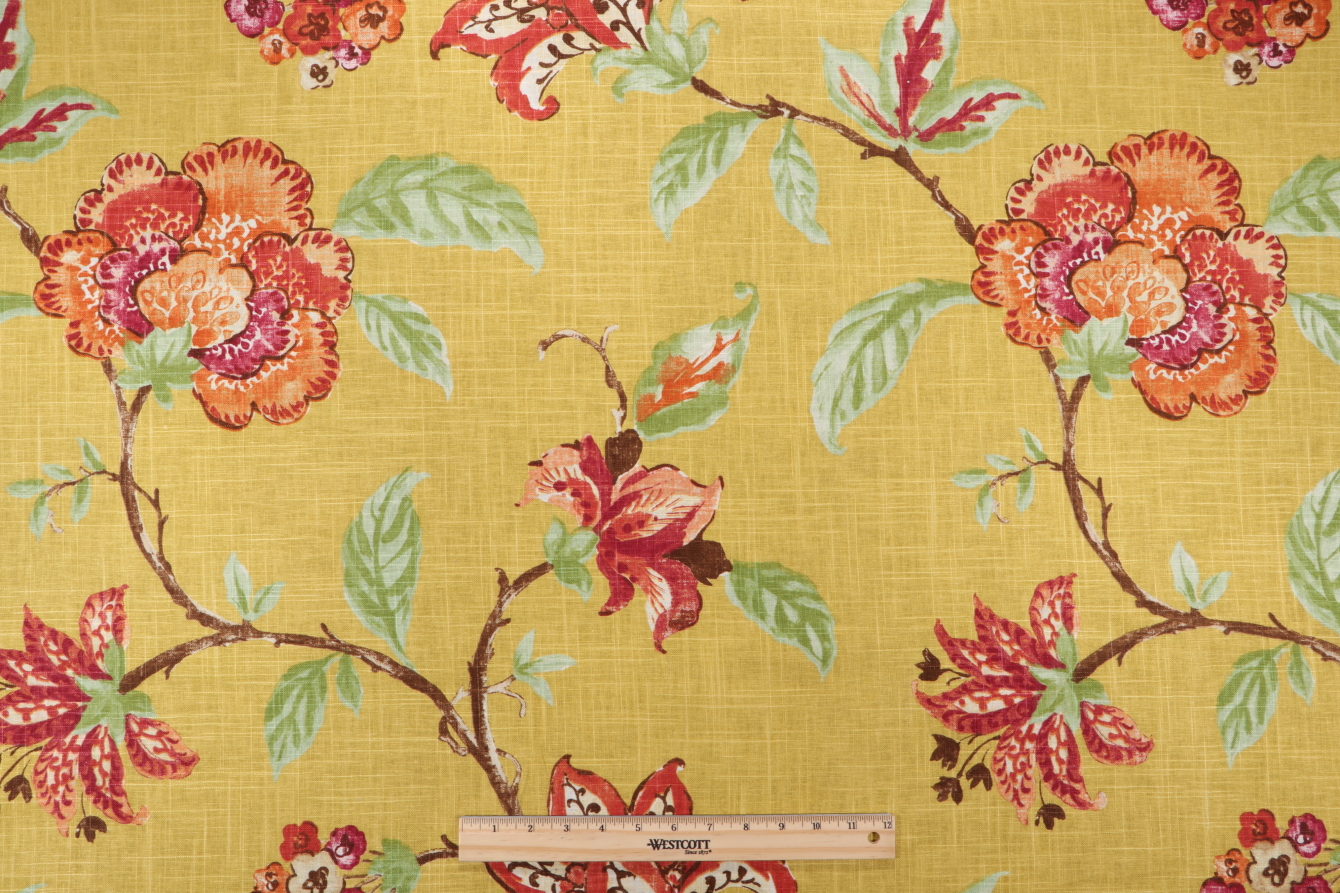 Robert Allen Les Favves Printed Linen Blend Drapery Fabric in Sunshine