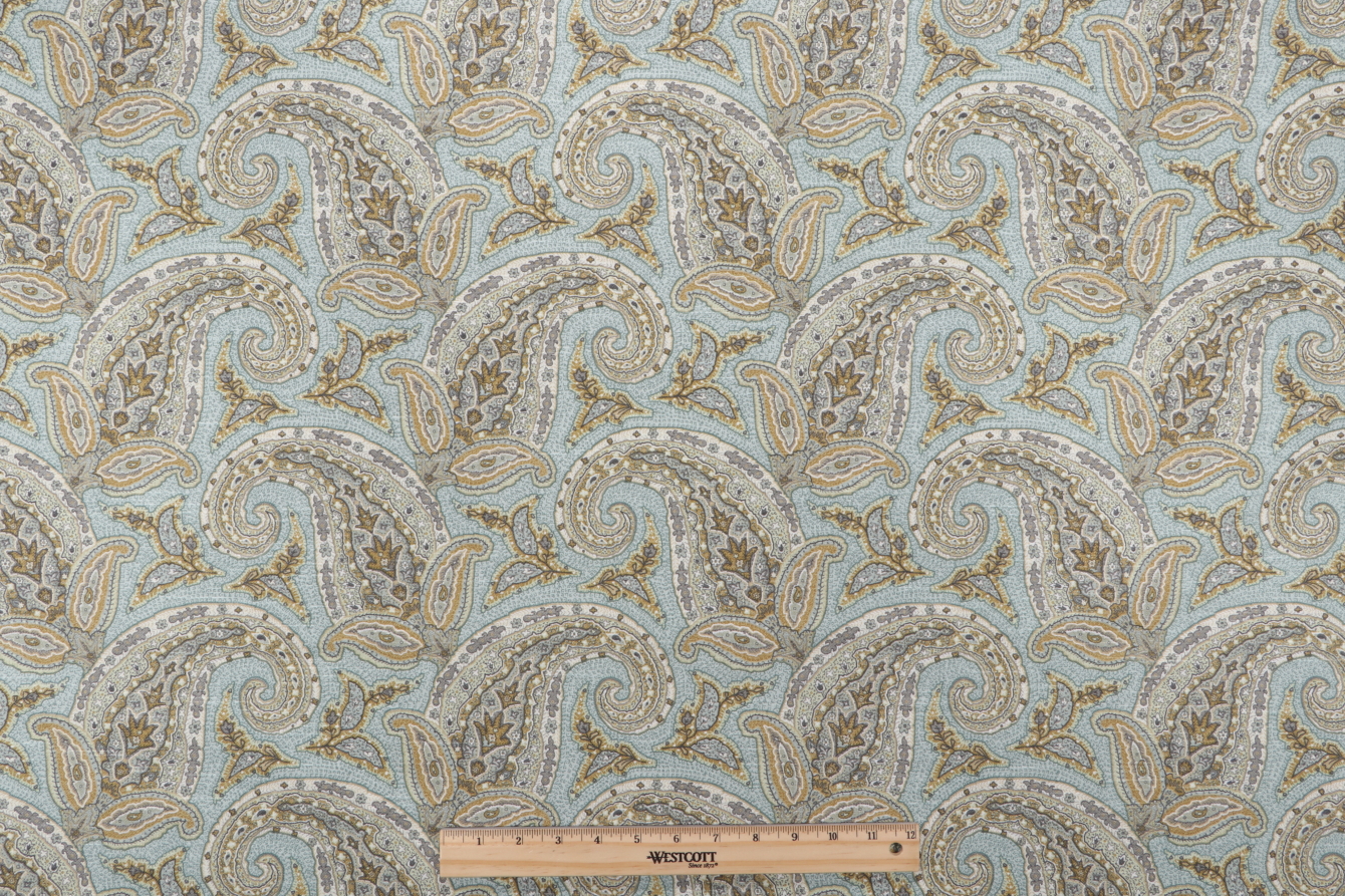 Robert Allen New Paisley Printed Cotton Drapery Fabric in Dew