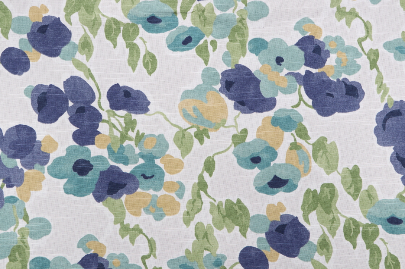 Robert Allen Fresh Bouquet Printed Cotton Drapery Fabric in Admiral
