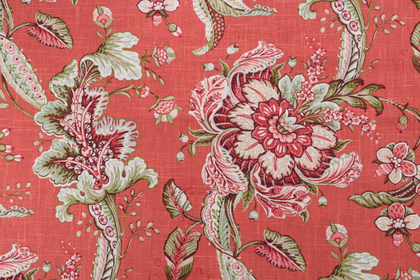 Robert Allen Clarence Printed Linen Blend Drapery Fabric in Melon