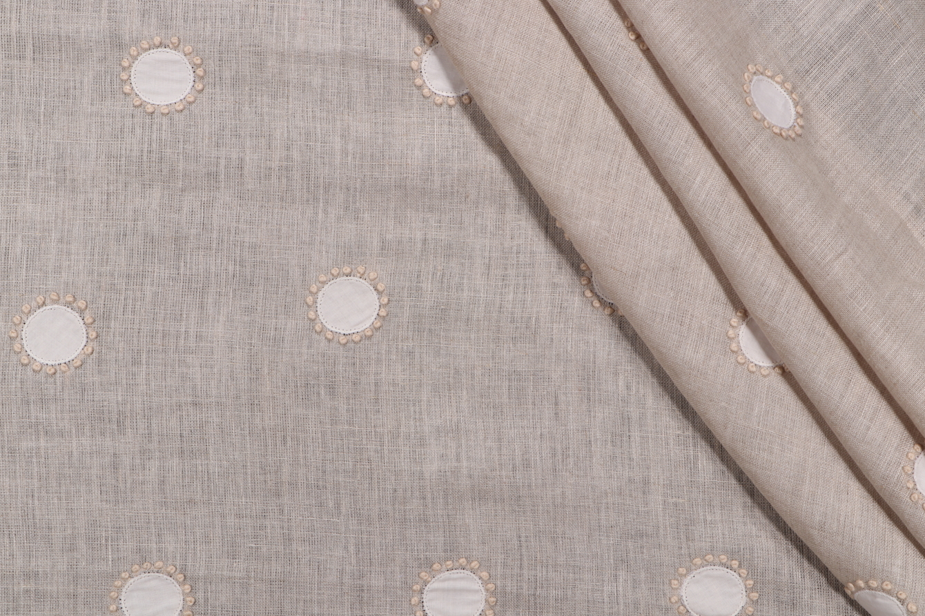 11 Yards Anne French Durham Dot Embroidered Semi Sheer Linen Drapery